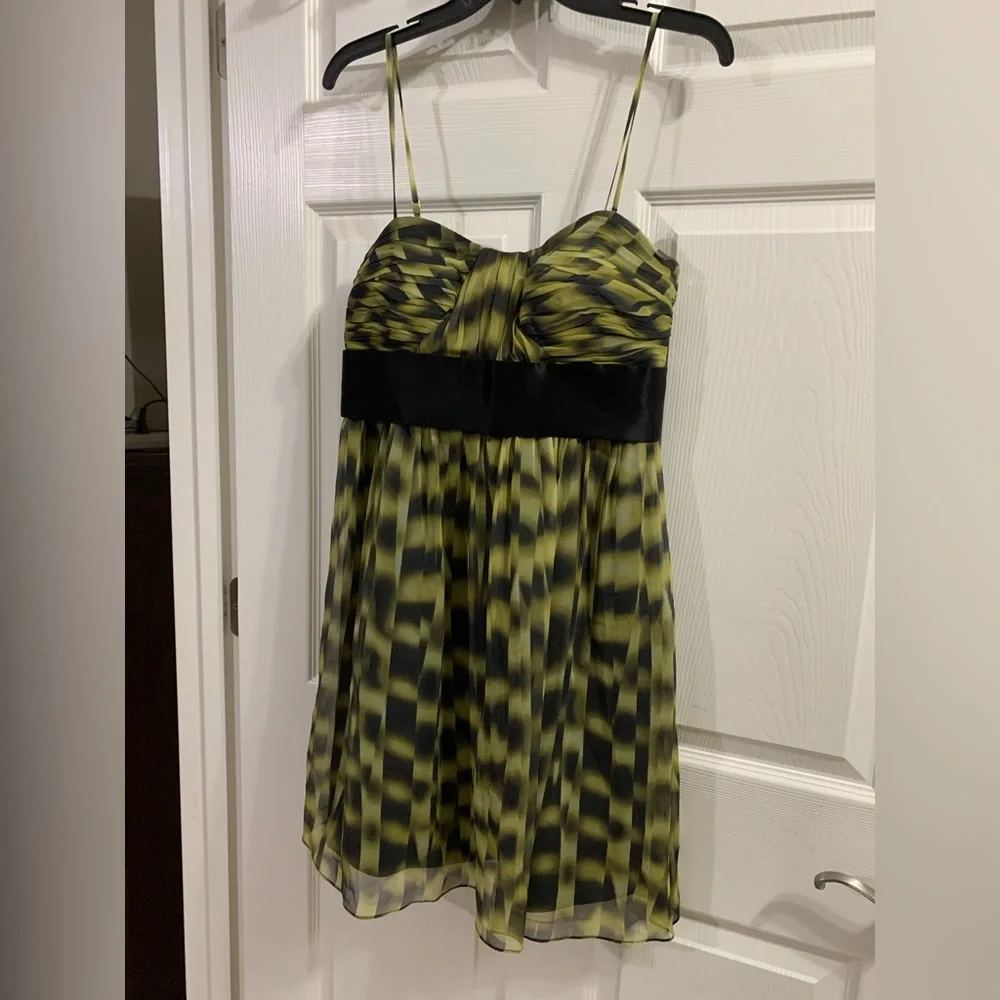 Calvin Klein New With Tags Green Black Dress Black Attached Slip Sz 8 - Picture 1 of 7